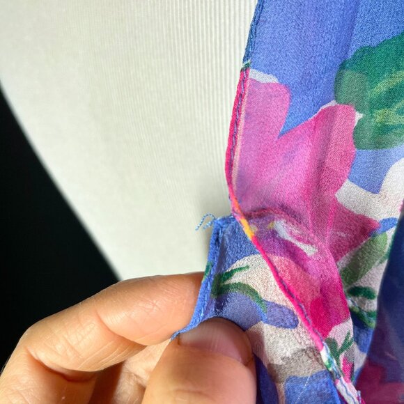 LAUREN Ralph Lauren Sheer Crepe Silk Scarf Ruffled Floral - Picture 6 of 9